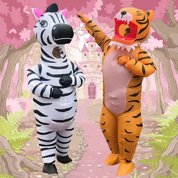 2022 Novo Kostum Celoti Telo Napihljivi Tiger Zebra Kostum Fancy Stranka Vlogo Igrajo Kostumi Živali Blow Up Obleko za Ženske, Moške