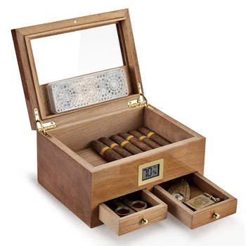 XIFEI Cigar Humidor Z Vlagomerom, Vlažilnik 2 Predali cedrovine Prenosni Humidor Škatlo Cigar Primeru Fit 25-50 Cigare Kabinet
