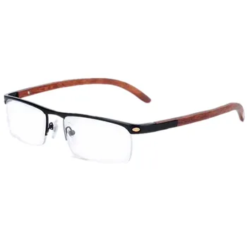 Luksuzni Moških Halfrim Očal Okvir, Lesene Noge 54-18 Pravokotne Kovinske Sem-Rim Optični Platišča za Recept Moški Očala