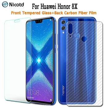 Nicotd 2 PAKET Za Huawei Honor 8X Prozorno Kaljeno Steklo dodaj Nazaj Ogljikovih Vlaken Film Screen Protector Za Čast 8X Stekla Film