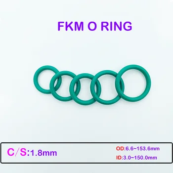 Zelena FKM O ring Seal CS1.8 mm Debeline OD6.6 mm~153.6 mm odporen na Olja kisline in alkalne, odpornih tesnjenje Tesnilo FKM o-obroč