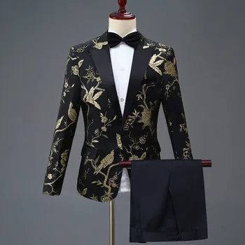 2021 Nov Dizajn Po Meri Narejene Črno In Zlato Cvetlični Poroka Obleke Za Moške Najboljši Moški Jopič Ženina, Ki Bo Ustrezala Tuxedos Prom Stranka Obleke