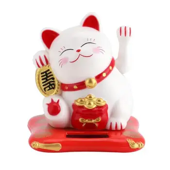Solar Powered Maneki Neko Srečo, Mačka Prijeten Kitajski Srečen Mačka Mahanje Z Roko Beckoning Fortune Mačka Figurice Za Dom Dekor