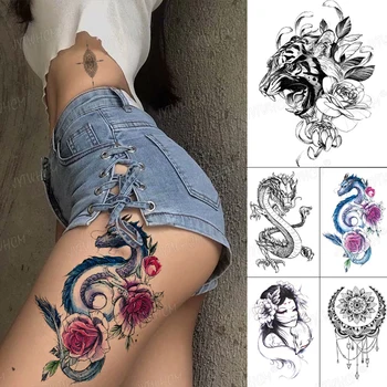 Poceni Začasni Tattoo Nalepke Seksi Žensk Tatoo Tetovaže Art Moških Flash Telo Tetovaže iz Tiger Zmaj Fox Vzorec Črno Tetovaže