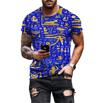 2022 Starem Egiptu Umetnosti Hip Hop Majica moška Moda Priložnostne Kratek Rokav Harajuku Poletje Svoboden Plus Velikost Vrh