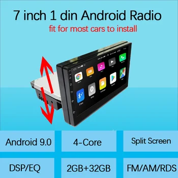 1DIN FM 7 Palčni Nastavljiv avto radio Android 9.1 Zaslon na Dotik 1080P Avtomobilski Stereo Radio Predvajalnik Quad-Core GPS Navigacija