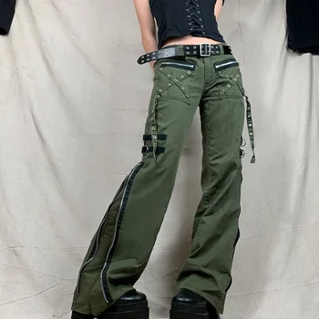Vojska Green Cargo Hlače Ženske Emo Alt Denim Gothic Punk Stil Jeans Techwear Hip Hop Vrečasta Jogger Cyber Hlač Korejski