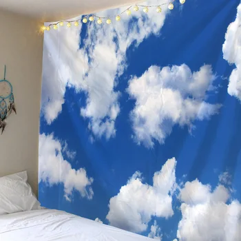 Modro nebo in beli oblaki tapiserija steni visi hipi v ozadju prostora krpo boho doma dekor plaži joga mat mat kavč stanja