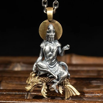 Kreativna Zasnova Retro zlata ribica Gorskih Bodhisattva Buda Ogrlico, Obesek za Moške in Ženske Budistični Amulet Nakit Darilo