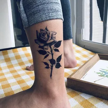 Nepremočljiva Začasni Tattoo Nalepke Black In White Rose Cvet Design Body Art Ponaredek Tatoo Flash Tatoo Gleženj Ženski Moški