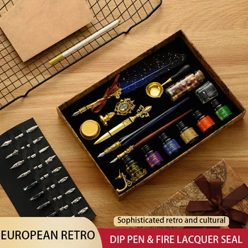 Starinsko Pero Dip Pero Kit Retro Lesene Dip Peresa Nastavite Classic Wax Pečat, Žig Komplet za Kaligrafijo Umetnost Besede Darila
