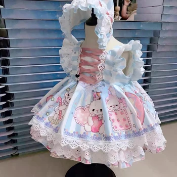 Španski otroški Kostum za Dekleta Pomlad Lolita Obleko Zajec Obleko Baby Dan Otrok Princesa Rojstni dan Obleko Eid Obleko