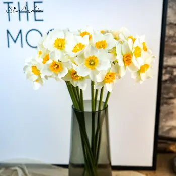SunMade 6 Kos/Veliko Simulacije Narcisa Daffodil Orhidej, Belo Cvetje, Poročni Šopek Dnevna Soba Dekor Flores Artificales