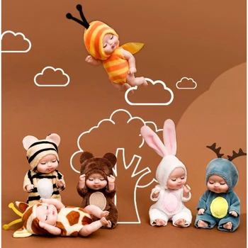 1pcs Kawaii 12 cm Simulacije Preporod Lutke Igrače Mini Srčkan Spanje Dojenček Serije Lutka Cartoon Živali Igrača za Otroke Darilo za Rojstni dan