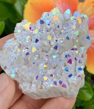 Angel Aura Quartz Crystal Točka Grozd Naravnih Druzy Geode Vzorcu Mavrica