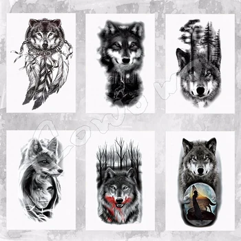 Vroče Prodaje Volk z Perja 21x15cm hladna Lepota Tatoo Nepremočljiva Začasni Tattoo Nalepke #174