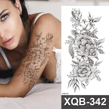 Nepremočljiva Začasni Tattoo Nalepke Black Cvetov Rose Peony želva Tattoo Ženske Flash Tetovaže Henna Mandala Body Art Roko Ponaredek