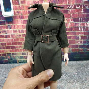 Zelena Barva 1/6 Obsega Modni Ženski Vojaški Plašč Dolg Jarek Windbreaker Suknjič Obleko Model za 12 cm Dejanje Slika Lutka