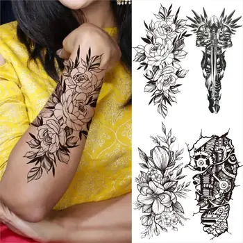 Peony Cvet Začasne Tetovaže Za Ženske, Moške Odrasle Realne Ponaredek Samuraji Meč Mehanske Tattoo Nalepke Edinstveno Roko Stegno Tattoo