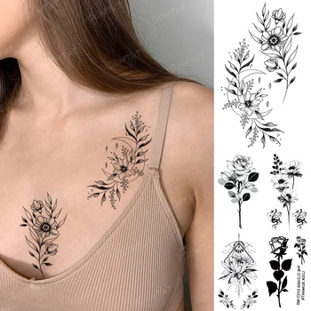 Nepremočljiva Začasni Tattoo Nalepke Luna Cvetnih Listov Sivke Tatto Ramen, Prsi Roko Flash Tattoo Človek, Ženska, Otrok Ponaredek Tetovaže