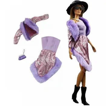 30 cm Doll Obleke Nastavite Vijolično Krzno Vratu Plašč Jakna & Obleko Za Barbie Obleko Za Barbie Lutke Pribor Dekle, Igrače za Otroke