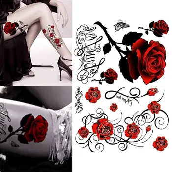 3D Rose Body Art Nepremočljiva Začasno Seksi Stegno Tatoo Sticke Za Žensko Telo Umetnosti Roko Noge Flash Začasni Tattoo Nalepke 1 PC