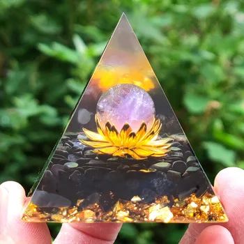 Cvet Življenja Orgonski Piramida Naravnih Kristalne Energije Obsidian + Ametist Meditacija Orodje Srečen Zbiranje Bogastva Kamna