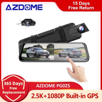 AZDOME PG02S Avto Ogledalo Diktafon 2.5 K Kamera na Sprednji strani 1080P Zadaj Cam Dash Cam 10palčni, Zaslon na Dotik, GPS Glasovni Nadzor