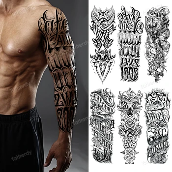 Totem Plemenski Dragon Dragon Volk Začasne Tetovaže Polno Roko Rokav Velike Body Art Slikarstvo Moških Odraslih Seksi Tatu Nepremočljiva Črna
