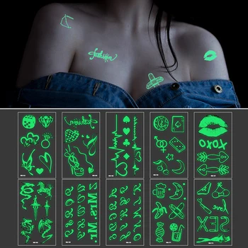 Tattoo Nalepke Svetlobna Začasno Ponaredek Tetovaže Žareti v Temno Obraz Roko za Ženske Halloween Body Art Nalepke za Klub Stranka