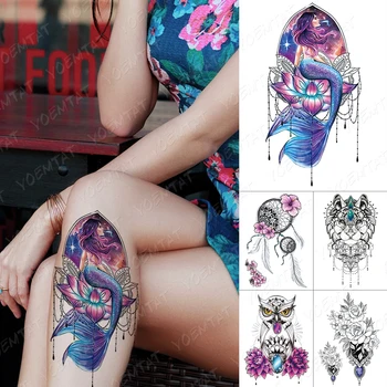 Nepremočljiva Začasni Tattoo Nalepke Morska Deklica Lotus Pero Rose Sova Gem Body Art Seksi Ponaredek Tatto Moški Ženske Flash Prenos Tetovaže