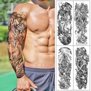 Nepremočljiva Začasni Tattoo Nalepke Vrana in Wolf Polno Roko Veliki Rokav Tattoo Ponaredek Flash Tetovaže Za Moške, Ženske