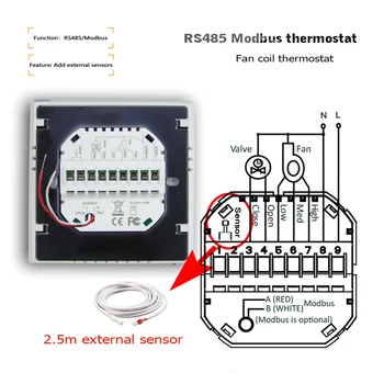 Dvojni senzor klimatska naprava termostat RS485 MODBUS daljinski upravljalnik, 2pipe fan coil regulator temperature za hlajenje ali ogrevanje