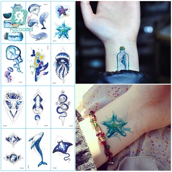 Meduze Dolphin Ocean Začasne Tetovaže, Nalepke, Akvarel Ponaredek Tatoo Flash Meri Tattoo Otroke Za Ženske Body Art Roko