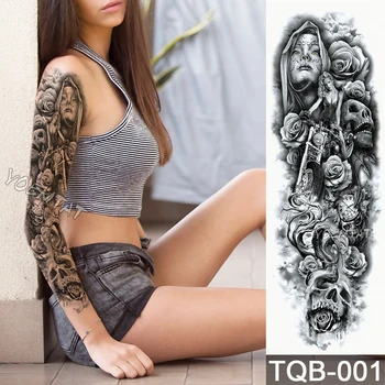 Novi Začasni Tattoo Nalepke mrtvih Lobanje vzorec Poln Cvet Tatoo z Roko Body Art Velika Velika Ponaredek Tattoo Nalepka