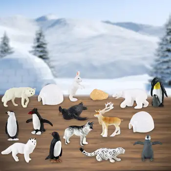16Pcs Realne Arktične Živali Vključuje Arktiki Jelenov, Pingvini, Polarni Medved, Arktična Lisica, Iglu Slika Igrača za Darilo za Rojstni dan