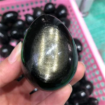 Debelo narave črni obsidian jajce kristalno obrti palm kamen zlato obsidian jajca zdravljenje za darilo dekoracijo