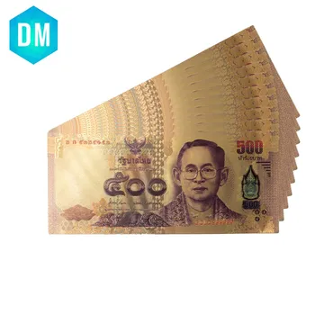 500 Baht 24k Gold Bankovcev Počitnice trgovina s Spominki, Darila, Tajska Opomba Denar Bhumibol Adulyadej, Spominski Račun za Zbiranje 10pcs