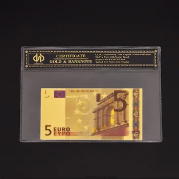 Evro Bankovec za 5 Bill Zlata Folija Barva Bankovcev v Valutah Z COA Okvir Certifikat