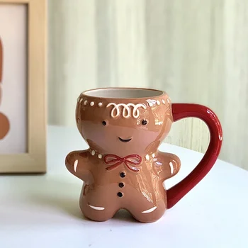 Medenjaki Človek Vrč Božič Keramične Skodelice Kave 3D Kawaii Čaj, Mleko Drinkware Keramike Pokal Srčkan Božična Darila za Pare