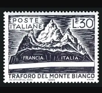 1Pcs/Nastavite Novo Italija Post Žig 1965 Francija-Italija Mont Blanc, Avtocestni Predor Graviranje Znamk BREZ prilepke