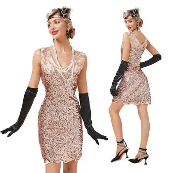 2022 Nove Vroče Dame Oblačenja Žensk 1920 30S Bleščica Beaded Zaklopnica Gatsby Cocktail Obleka za Poroko Formalno Stranko Klub Zamahu Obleko