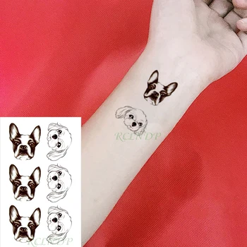 Nepremočljiva Začasni Tattoo Nalepke risanka lep pes glavo živali Ponaredek Tatto Flash Tattoo male tetovaže za dekle, Žensk, Moških, otrok