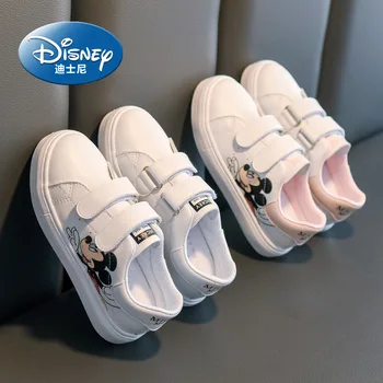 Disney Mickey Mouse PU Usnje Poletje Otroci Priložnostne Čevlji Dihanje Belo Kljuko Zanke Superge športni Copati Za Dekleta Fantje Velikost 24-37