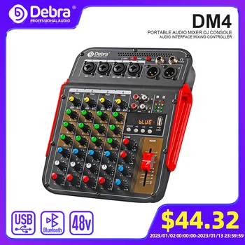 Debra DM4 6 Kanalni Audio Mixer DJ Consoler Z 48V Phantom, Bluetooth , USB Snemanje Predvajanje, Za Žive Igre,Online Poučevanje