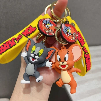 Tom in Jerry Anime Risanke Toy Ornament Keychain Avto Ključ Vrečko Obesek Luštna Mačka In Miš Dejanje Lutka Zbirateljskih Otrok Darilo Igrače