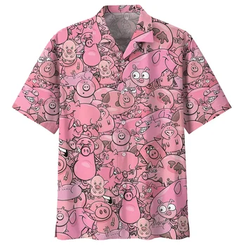 Hawaiian Slog 3D Tiskanje Roza Piglet Poletje Priložnostne Ohlapno Majico s Kratkimi rokavi Street Moški