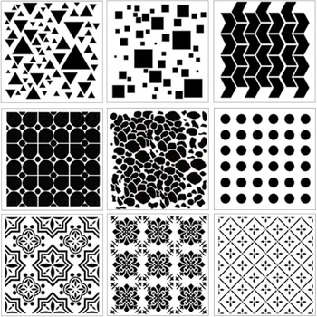 9pcs Geometrijo Umetnosti Mozaik Teksturo Matrica DIY Layering Matrice Slikarstvo Album Kolorit Reliefi Album Dekor Kartico Predlogo