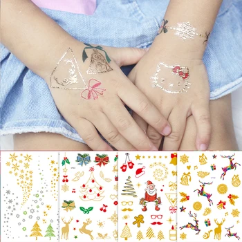 otroci začasne tetovaže, nalepke za roko prst zlato kovinsko začasni tattoo nalepke Božič obraz festival bleščice otrok