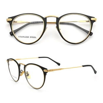Vintage Ženske Krog Steklo Okvirji za Moške, Kovinsko Moda iz Nerjavečega Jekla Optični Eyeglass Okvirji Gold Black Recept za Očala